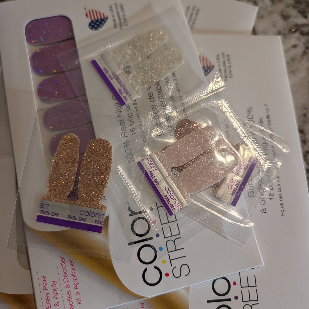 5 Sets Color Street GLITTER Pastel Pinks and Lavender Nail Polish Strips - Picture 5 of 7